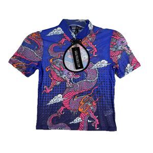 Current Mood Shirt Womens Large Purple Pink Dragon Mesh‎ Cropped Blouse Harajuku